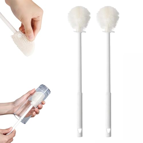 360° Flexible Silicone Bottle Brush with Long Handle,2026 New Multifunction Cleaning Foldable Cleaning Tool,Soft Bristle Silicone Cup Brush for Narrow Neck Bottles,Water Bottles (White/2pcs) - color: White/2pcs