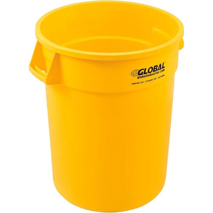 Global Industrial Commercial Round Trash Can, 32 Gallon Capacity, Plastic Garbage Can, Indoor and Outdoor Utility Trash Can, Yellow, 21-3/4"W x 27-1/2"H, No Lid - color: Yellow