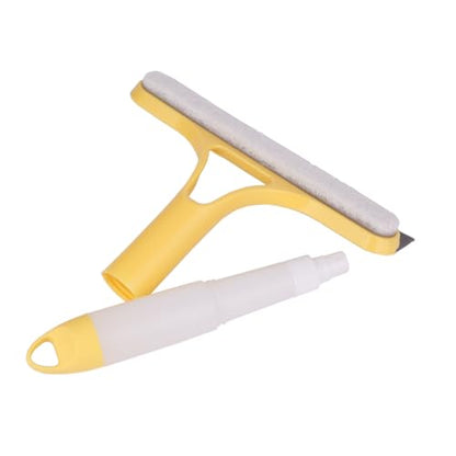 3 Pcs Squeegee for Shower Glass, 3 in 1 Window Scrubber, Spray, Sponge Wipe, Silicone Squeegee, for Car Window, Mirror, Tile Walls, with 6 Wall Hooks, Easy to Clean Kit, Yellow, Blue, White