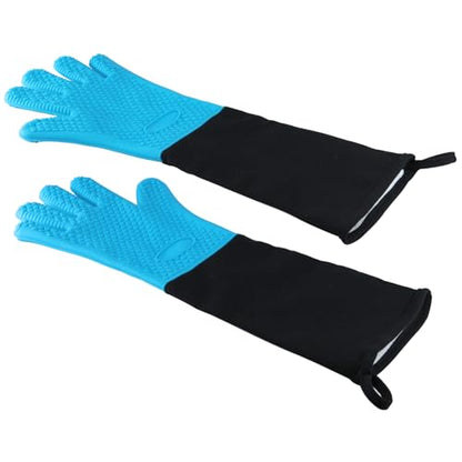 1 Pair Extra Long Professional Oven Mitts, Non-Slip Silicone Grip Heat Resistant,19.7" Length,Up to 572℉ for BBQ Cooking Baking Grilling (Blue) - color: Blue