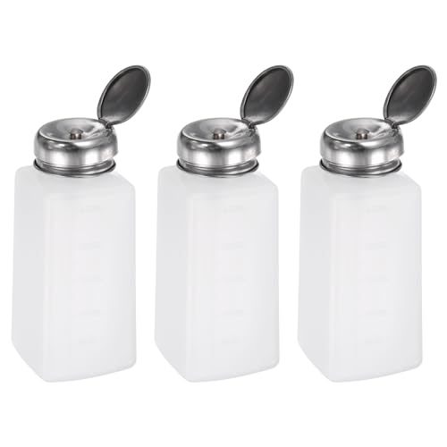 HARFINGTON 3pcs Solvent Alcohol Dispenser 250ml(8.5oz) Press Type ESD Safe Anti-Splash Liquid Dispenser Pump with Sealing Stainless Steel Lid for Acetone Cleanser, Polish Remover, White - color: 250ml, size: White