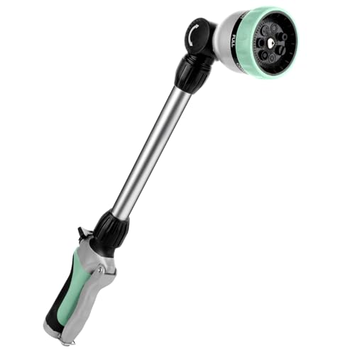 RESTMO Metal Watering Wand, Heavy Duty Garden Hose Wand with 180° Swivel Ratcheting Head, 16'' Hose Nozzle Sprayer with 7 Spray Patterns and Flow Control, for Water Hanging Baskets and Shrubs, Cyan - color: Cyan
