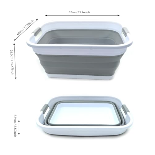SAMMART 41L (10.8 gallon) Collapsible Plastic Laundry Basket-Foldable Pop Up Storage Container/Organizer-Portable Washing Tub-Space Saving Hamper, Water capacity: 32L (8.4 gallon) (Rectangular, Grey) - color: Grey