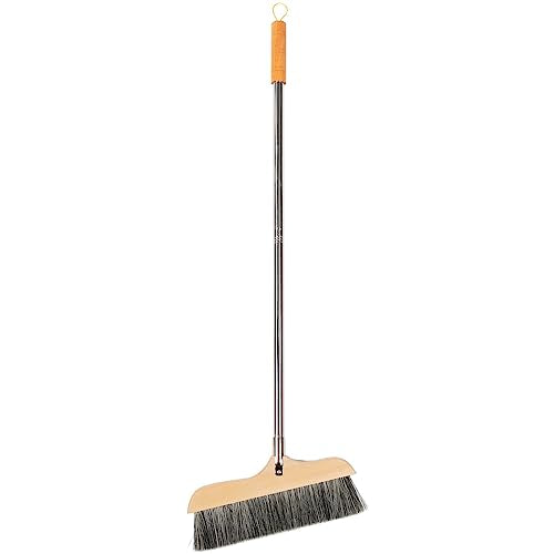 Housoutil Indoor Outdoor Broom with 35.4" Long Handle, Angle Brooms for Floor Cleaning Bristles Sweeping Broom for Home, Garage, Kitchen, Office, Courtyard, Lobby, Lawn,Concrete - color: Black