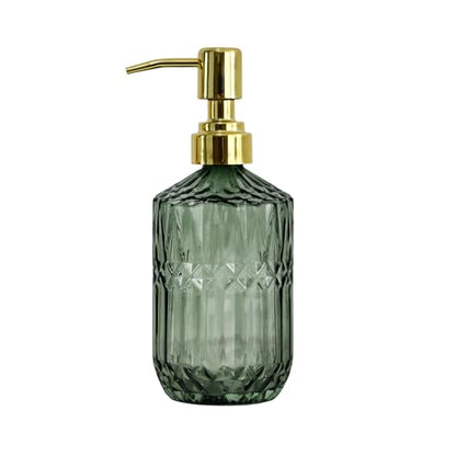 18oz Green Glass Soap Dispenser, Refillable Kitchen, Bathroom Thick Glass Soap Dispenser with Golden Rustproof Pump for Dishwashing Liquid, Hand Soap, Lotion, Body Wash (Green-Golden Pump) - color: Green-golden Pump