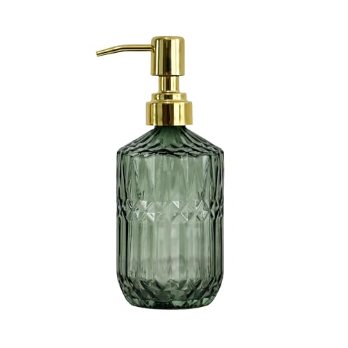 18oz Green Glass Soap Dispenser, Refillable Kitchen, Bathroom Thick Glass Soap Dispenser with Golden Rustproof Pump for Dishwashing Liquid, Hand Soap, Lotion, Body Wash (Green-Golden Pump) - color: Green-golden Pump