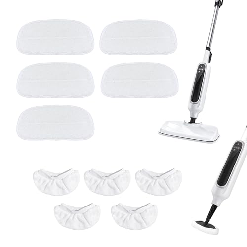 Reusable Steam Mop Pads Set, 5 Pack Steam Mop Pads & 5 Universal Microfiber Cloths, Compatible with KGHKGH, Sprobil, Rvwsx Steam Mops or Cleaners, Washable Replacement Pads for Floor Cleaning - color: white 10