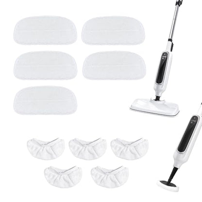 Reusable Steam Mop Pads Set, 5 Pack Steam Mop Pads & 5 Universal Microfiber Cloths, Compatible with KGHKGH, Sprobil, Rvwsx Steam Mops or Cleaners, Washable Replacement Pads for Floor Cleaning - color: white 10