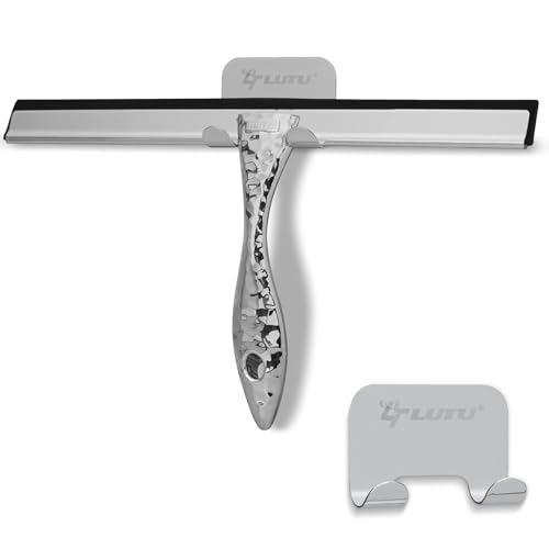 All-Purpose Silicone Shower Squeegee for Shower Glass Door,with 1 Hooks,for Bathroom Glass, Car, Tile Wall, Mirror Cleaning - Flower Shaped Handle for Easy-Grip 14 Inch Silver - color: 1 Pack Silver, size: 14-Inch