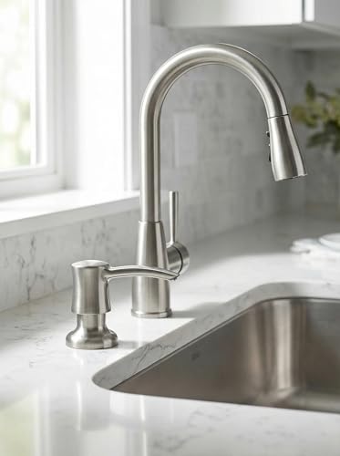 Soap Dispenser for Kitchen Sink, Built in Sink Soap Dispenser Brushed Nickel ABS Pump Head with 11 Ounce Soap Bottle - color: Brushed Nickel