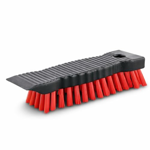 High Power Scrub Brush, 7.5 Inch Handheld Cleaning Brush with Red Stiff Fibers, Black Grip Handle for Kitchen, Bathroom, Tile, Grout, Sink & Shower