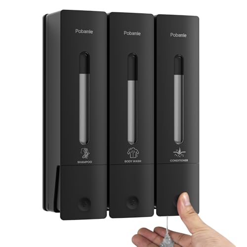 1984 Shower Soap Dispenser Bathroom Set Shampoo Conditioner Body Wash Dispenser Wall Mounted Shower Shampoo Dispenser 3 Chamber No Drill for Home Star Hotel 3 x 400ml Black - color: Black 3 Chamber