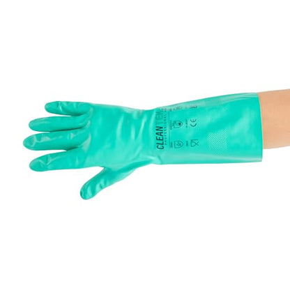 Restaurantware-Clean Tek Professional 15 Mil Medium Cleaning Gloves, 1 Pair Of Long Cuff Gloves - Flock Lining, No-Powder, Green Nitrile Chemical Tolerant Gloves, No-Latex, Heavy-Duty Tasks - color: Green, size: Medium