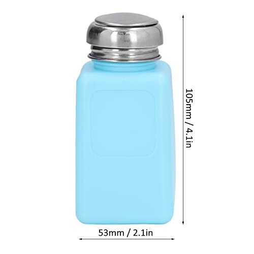 Solvent Dispenser, 200ml Push Down Alcohol Dispenser Pump Bottle ESD Anti Static Square Bottle with Stainless Steel Lid Liquid Pumping Empty Cap for Alcohol Makeup Remover (Blue)