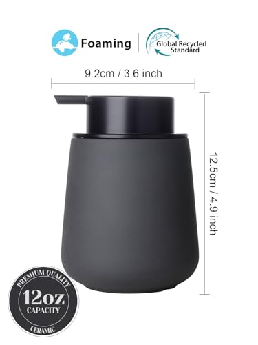 INGOFIN Ceramic Foaming Soap Dispenser - 12oz Foam Hand Soap Dispenser Bathroom, Ceramic Dish Soap Modern Dispenser with Pump for Kitchen, Matte Grey - color: Matte Grey-foam