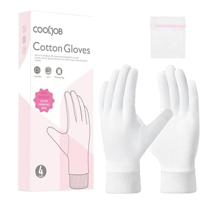 COOLJOB 3 Pairs Colorful Household Gloves with Cotton Liner & Non-slip Grip & 4 Pairs Soft Moisturizing Cotton Gloves Set with Stretch Elastic Cuff，Small