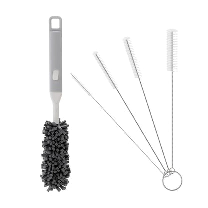 Five-Piece Bottle Brush Cleaning Set Includes 4 Straw Cleaning Brushes and 1 Cup Brush with Detachable Long Handle. Suitable for Cleaning Straws, Glasses, and Water Cups. - color: 6 White Brushes
