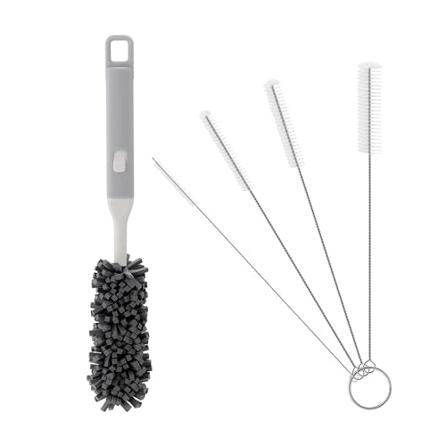 Five-Piece Bottle Brush Cleaning Set Includes 4 Straw Cleaning Brushes and 1 Cup Brush with Detachable Long Handle. Suitable for Cleaning Straws, Glasses, and Water Cups. - color: 6 White Brushes
