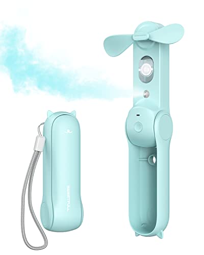 SWEETFULL Misting Fan Portable, Handheld Personal Mister Fans, Small Rechargeable, Mini Spray Water Mist Fans, Kids Women Portable Fan For Travel, Outdoors, Hiking, Camping Home Office (Blue) - color: Blue
