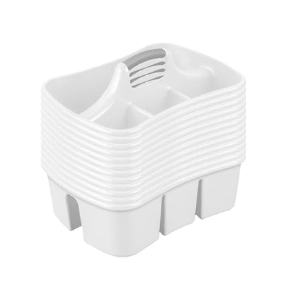 Sterilite Divided Ultra Caddy, Plastic, Portable Storage to Hold Bathroom and Cleaning Supplies, 5 Large Compartments and Handle, White, 12-Pack - size: 12 Pack