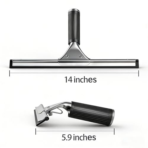 14-inch Squeegee for Shower Glass & Window Cleaning, Professional Stainless Steel Squeegee with Durable Handle for Streak-Free Glass, Mirror, Tile & All Smooth Surfaces - color: Black+silver