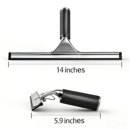 14-inch Squeegee for Shower Glass & Window Cleaning, Professional Stainless Steel Squeegee with Durable Handle for Streak-Free Glass, Mirror, Tile & All Smooth Surfaces - color: Black+silver