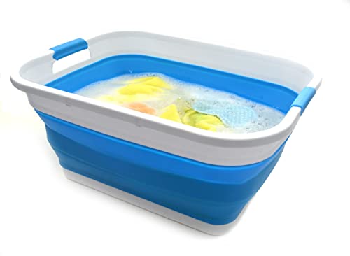 SAMMART 41L (10.8 gallon) Collapsible Plastic Laundry Basket - Foldable Pop Up Storage Container/Organizer - Portable Washing Tub - Space Saving Hamper/Basket (Rectangular, Sky Blue) - color: Sky Blue