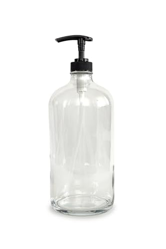 Vivaplex, 2, Large, 32 oz, Empty, Clear Glass Bottles with Black Lotion Pumps