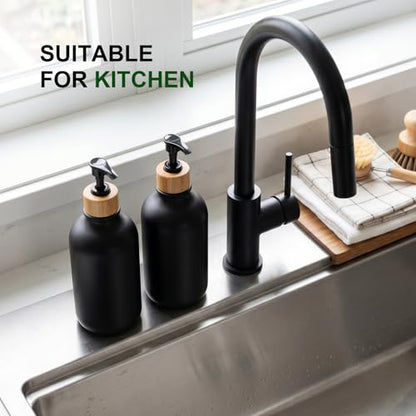 KASUNTING Black Soap Dispenser, 4 Pack Hand Soap Dispenser Bathroom with Bamboo Pump,17 Fl Oz Plastic Hand and Dish Dispenser Set for Kitchen, Refillable Liquid Soap and Lotion Dispensers Bottle - color: Black, size: 4 Bottles
