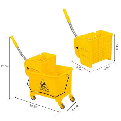 5.28 Gallon Mop Bucket with Wringer, Side Press Wringer Combo Mop Bucket with Wheels and Handle, Durable PP, Yellow Mop Bucket for Business Restaurant Home Hotel