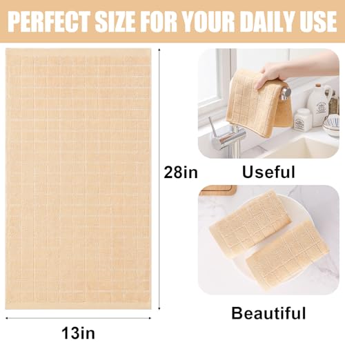 Homaxy 100% Cotton Terry Kitchen Towels(Apricot, 13 x 28 inches), Checkered Designed, Soft and Super Absorbent Dish Towels, 4 Pack - color: Apricot, size: 13 X 28 - 4 Pack