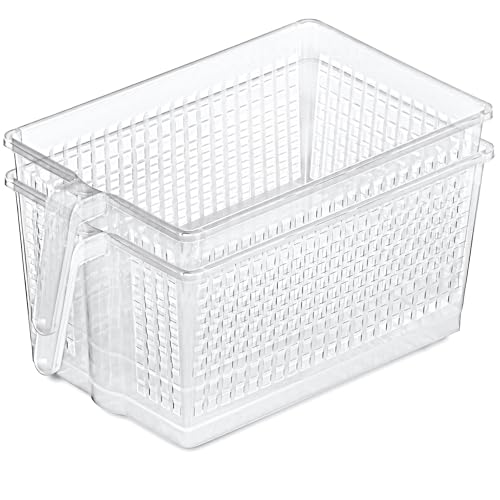 DecorRack Large Plastic Storage Basket, Multipurpose Organizer Bin for Bathroom, Kitchen, Office or Bedroom Organizer with Open Handles (2 Pack) - color: Large