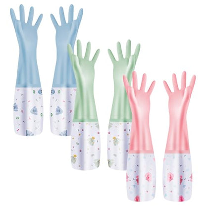 XJMWXHFC 3Pcs Reusable Dishwashing Gloves, Waterproof Long Cuff Non-Slip Household Gloves With Cotton Lined For Laundry, Cleaning, Working, Gardening