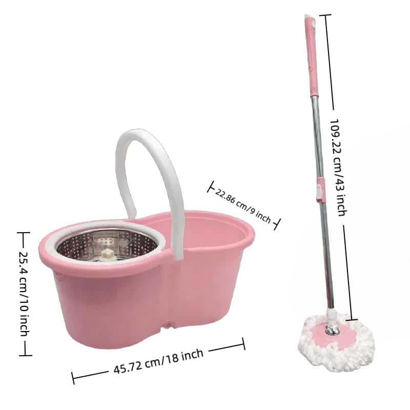 Universal Spin Mop and Bucket System with Stainless Steel Wringer - Heavy-Duty Floor Cleaning Kit Includes 4 Microfiber Mop Head Refills and Extendable Handle, Pink and White, Single Pack