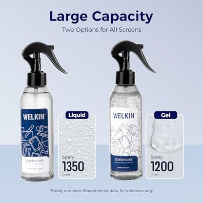 WELKIN Screen Cleaner Spray Kit (250ml + 250ml) - Cleaning Mist and Gel for TV, Laptop, Computer, Phone Touchscreen - 2 Sprayers, 1 Microfiber Cloth & 1 Glass Wipe Included - size: Gel+Mist Kit