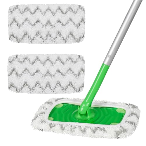 2 Pack White Thickening Reusable Microfiber Mop Pads Replacement, Wet and Dry Flat mop Cover, Washable Wet Pads Refill for Surface/Hardwood Floor Cleaning (Mop is Not Included)