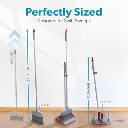 BLACK+DECKER Butler Broom & Dustpan Set - Stand-Up Design - Lightweight, Space-Saving Combo for Kitchen, Living Room, Bathroom, Lobby Floors - Home Cleaning Essential, Light Gray/Burgundy - size: LT Gry/Burgendy Butler Broom & Dustpan
