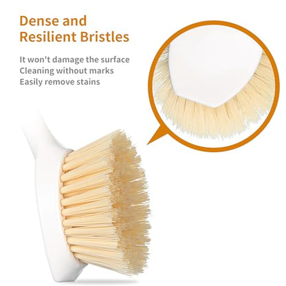 2 Pack Kitchen Dish Brush Bamboo Handle Dish Scrubber Built-in Scraper, Scrub Brush for Pans, Pots, Kitchen Sink Cleaning, Dishwashing and Cleaning Brushes are Perfect Cleaning Tools, White - style: White