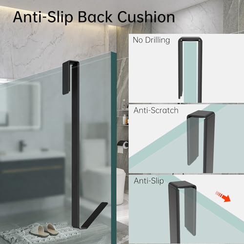 Linone 10 in Shower Door Hooks, Towel Hooks for Bathrooms, Shower Hooks for Towels,Heavy Duty Drilling-Free Extended Over Door Towel Hooks for Frameless Glass Shower Door, 3 Pack - size: 10 IN-Black