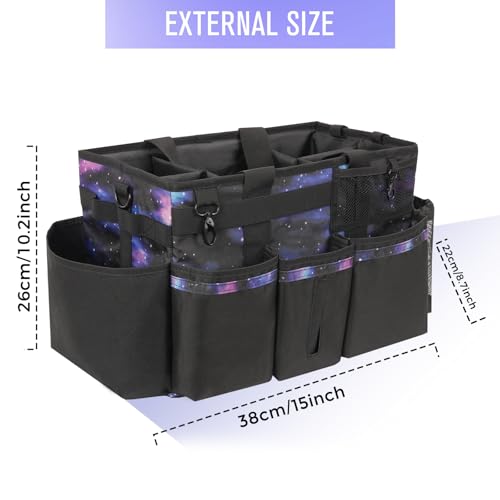 SCAVATA Wearable Cleaning Caddy, Cleaning Caddy Supplies Organizer with Handle & Shoulder Straps for Housekeepers, Under Sink & Car Cleaning Tool Organizers Bag with 4 Foldable Divider (StarrySky) - color: StarrySky