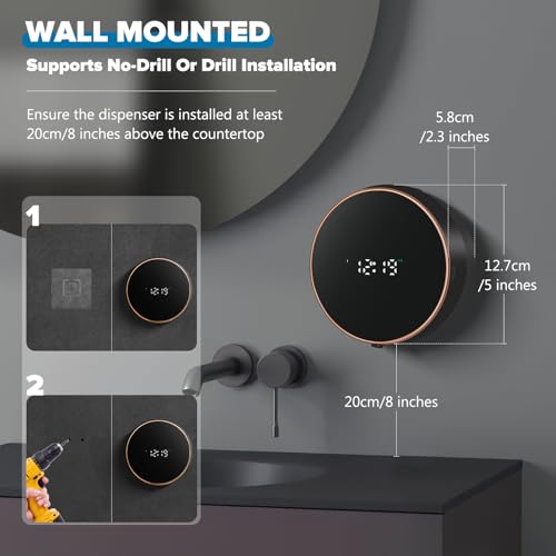 Automatic Soap Dispenser Liquid Bathroom: Wall Mount Rechargeable Touchless Adjustable Auto Smart Electric Plastic Black Soap Dispenser with Clock - Kitchen - Hand Dish Lotion Couple Kids - color: Liquid Black