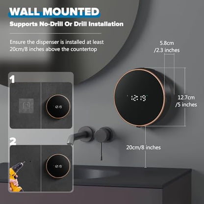 Automatic Soap Dispenser Foam Bathroom: Wall Mount Rechargeable Touchless Adjustable Auto Smart Electric Plastic Black Foaming Soap Dispenser with Clock - Kitchen - Hand Dish Lotion Couple Kids - color: Foam Black