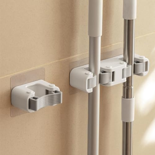 Broom Holder Wall Mount Mop and Command Broom Hanger Organizer Wall Mount Self Adhesive (Single clip+double clip) - size: 1 Single clip + 1 Double clip