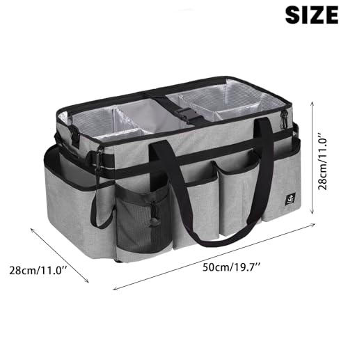 Extra large Cleaning Caddy Bag Built-in Sturdy Support Board, Cleaning Organizer with Detachable Divider, Cleaning Supply Tote with Adjustable Shoulder Strap (Grey, 19'' x 11'' x 11'') - color: Grey