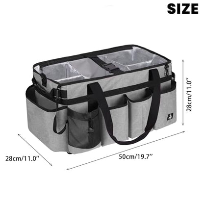 Extra large Cleaning Caddy Bag Built-in Sturdy Support Board, Cleaning Organizer with Detachable Divider, Cleaning Supply Tote with Adjustable Shoulder Strap (Grey, 19'' x 11'' x 11'') - color: Grey
