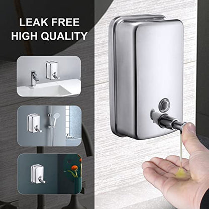 Commercial Soap Dispenser Wall Mount Stainless Steel Manual Liquid Pump Rust-Proof Leak Free for Bathroom (34 fl.oz./1000ml) - size: 34 fl oz