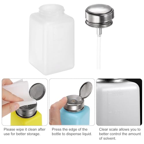 HARFINGTON Solvent Alcohol Dispensers 200ml(6.8oz) Push Down Liquid Dispenser Pump Bottle with Sealing Stainless Steel Lid for Acetone Cleanser Polish Remover, White - color: White, size: 6.8 Ounces