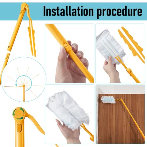 Colingmill 4 Pcs 3 ft Replacement Handles Compatible with Duster Refills, Long Extended Handle Only, Adjustable Length for Ceiling Fans, Blinds, Shelves, Windows, Foldable & Extendable (Yellow) - color: Yellow