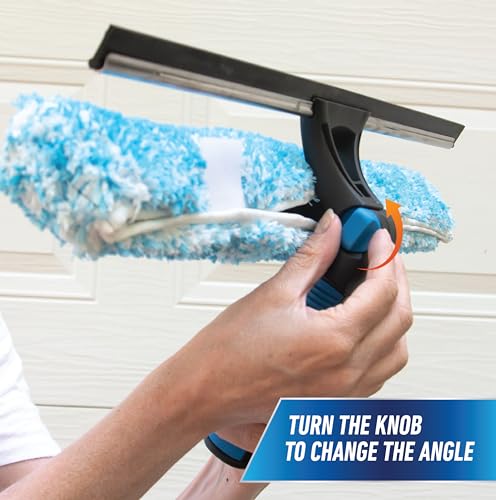 Unger Professional Connect and Clean 18” Proflex 2-in-1 Squeegee and Scrubber, High Access Window Cleaning Tool with Pivoting Head, Commercial and Residential Use, Reusable Microfiber Sleeve - style: ProFlex Window Cleaner II