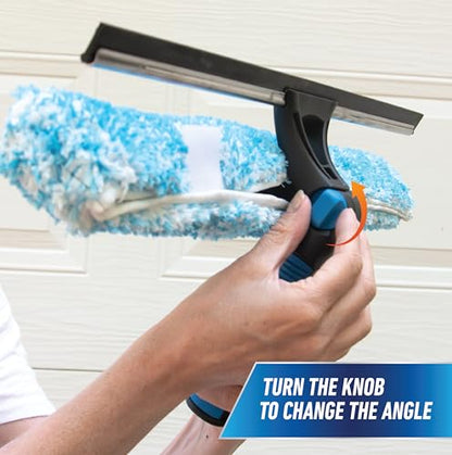 Unger Professional Connect and Clean 18” Proflex 2-in-1 Squeegee and Scrubber, High Access Window Cleaning Tool with Pivoting Head, Commercial and Residential Use, Reusable Microfiber Sleeve - style: ProFlex Window Cleaner II